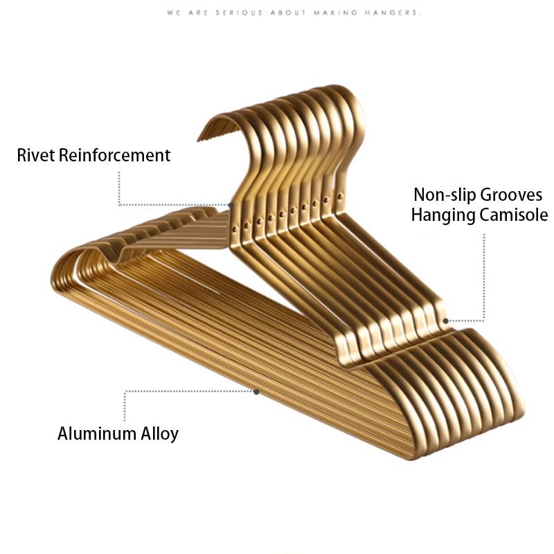 5ks/sada Nový zlatý kovový vešiak, Stojan na sušenie z hliníkovej zliatiny, Priestorovo úsporný organizér na šaty a tielka, Odolný organizér do skrine