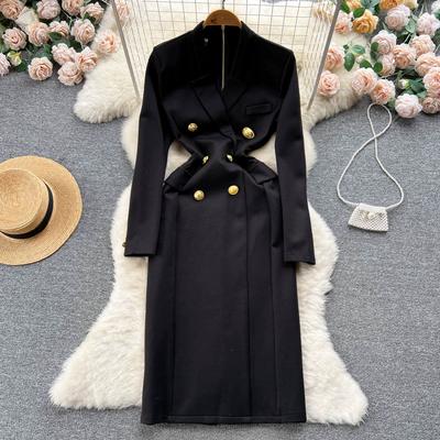 Autumn Winter Vintage Hepburn Style Slim Bodycon Party Dress Elegant Women Office Work Pencil Blazer Dresses