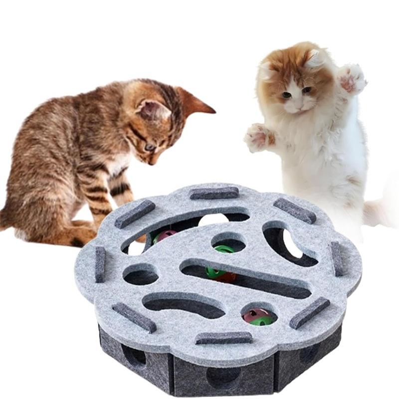 1 PCS Felt Cat Toy Maze Box Interactive Puzzle Game With 2 Balls For Indoor Cats Hunting Exercise Self Play Scratch Resistant