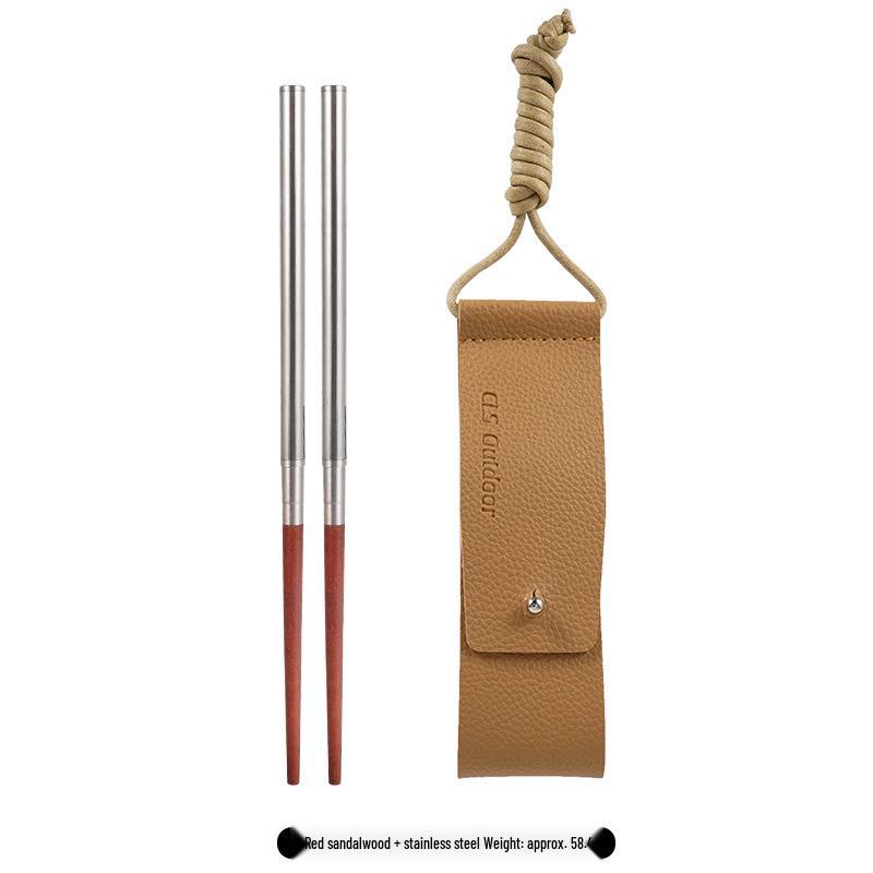 Portable Folding Solid Wood & Stainless Steel Single Person Chopsticks for Outdoor Camping & Picnic