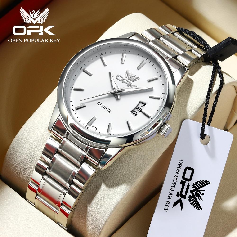OPK 6010 Mens Watch Simple Original Quartz Watch Stainless Steel Strap Calendar Watches For Man Waterproof Luminous Men Watch