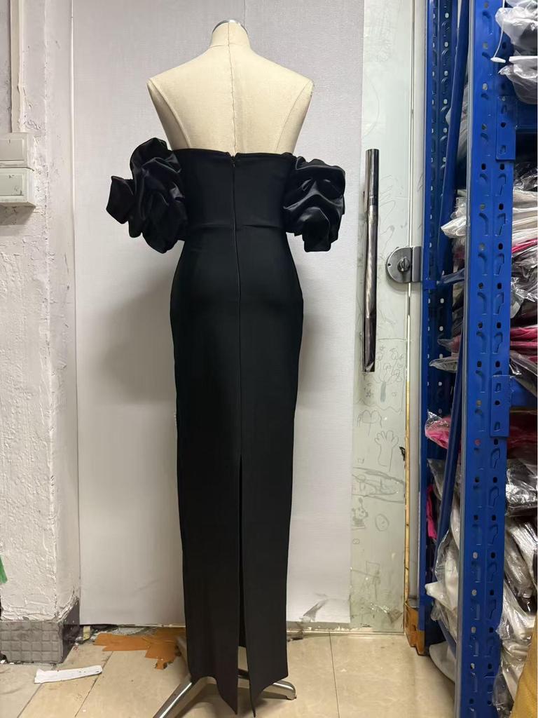 2025 Perlenbesetztes trägerloses Abendkleid mit Puffärmeln und schulterfreiem Schnitt für Damen