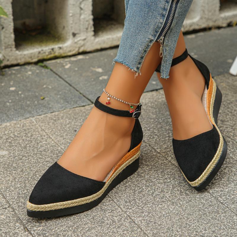 Sandalias de Cuña para Mujer Cuero de Ante Sandalias Casuales Verano Nuevas Sandalias Slingback para Mujer Moda Plataforma de Punta Sandalias Mujer