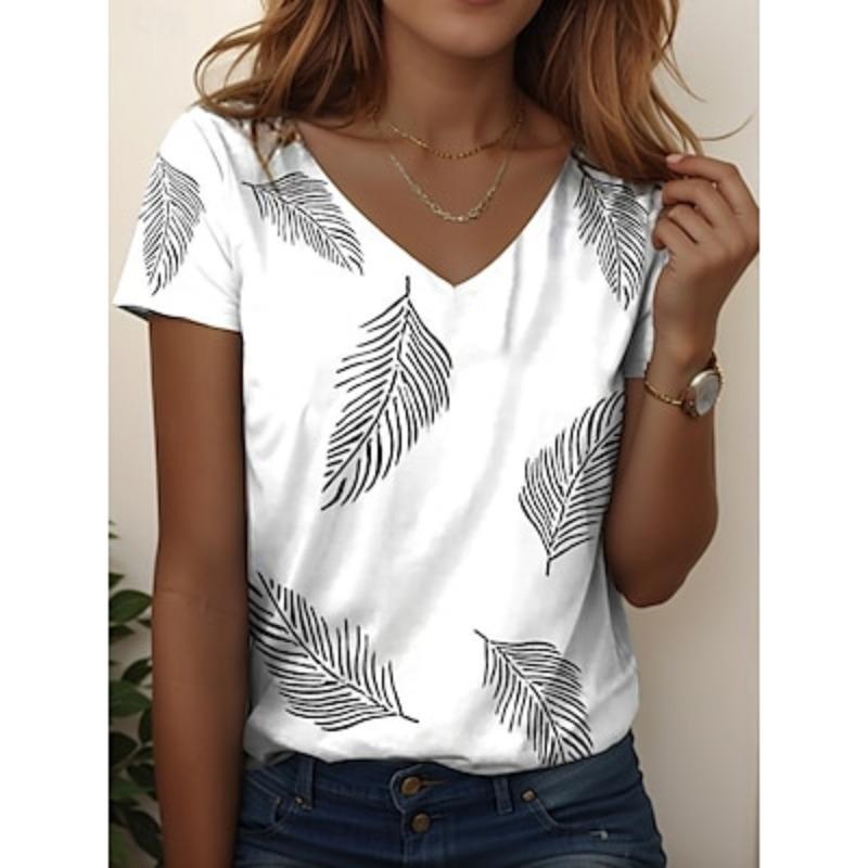 

Женская футболка с цветочным принтом и растениями, повседневная, с коротким рукавом, с V-образным вырезом, обычная, на каждый день, на выход, на выходные, с принтом, лето-весна 2XL