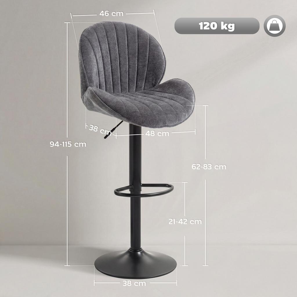 Bar Stools Set of 2, Swivel Barstools with Back, Adjustable Height and Footrest for Kitchen Island, Dining Room, Grey