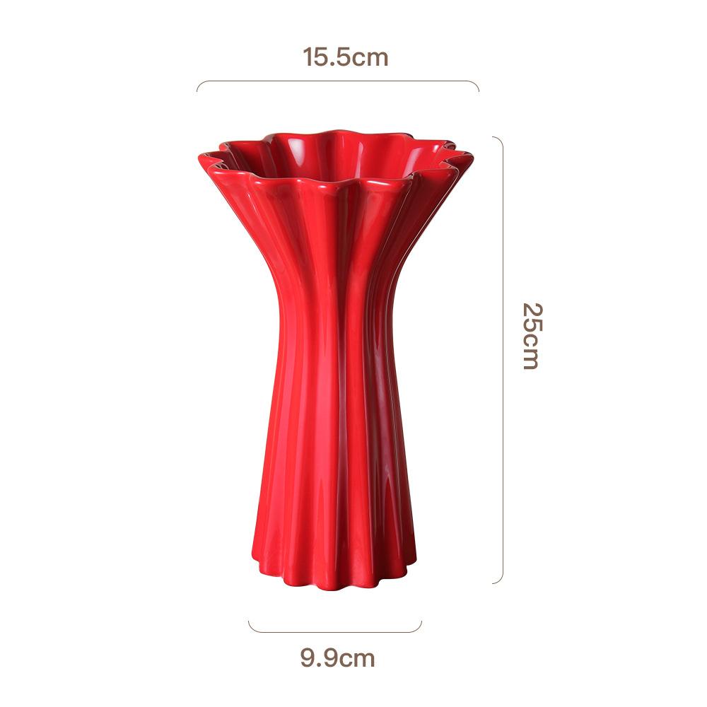Ceramic Vase Geometric Fold Pattern Red Flower Vase Floral Arrangement Accessories Terrarium Home Decoration Accessories