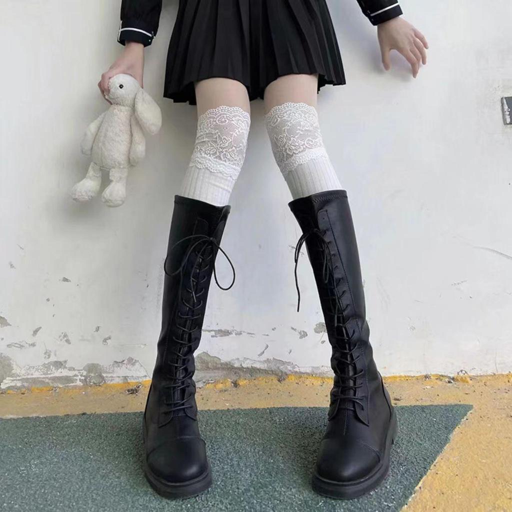 Women’s Over-the-Knee Black & White Lace Lolita Socks