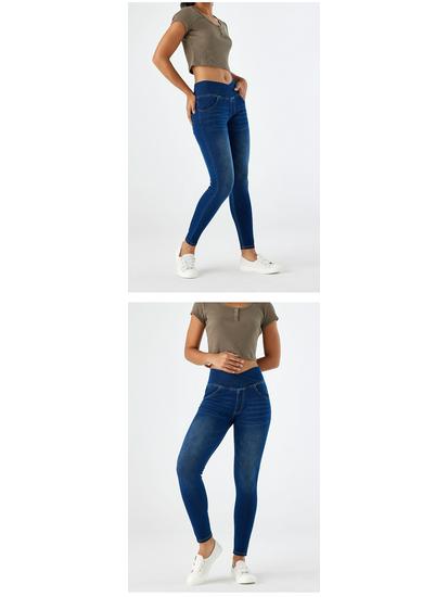 Women's European & American High-Stretch Cross-Waist Skinny Jeans with Pockets, Slimming, Butt-Lifting, Cat Whiskers & Monkey Wash.
