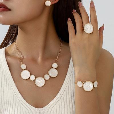 Joyería Diseño Nicho Sentido Redondo Irregular Goteo Aceite Blanco Pulsera Collar Pendientes de Tuerca Anillo Set