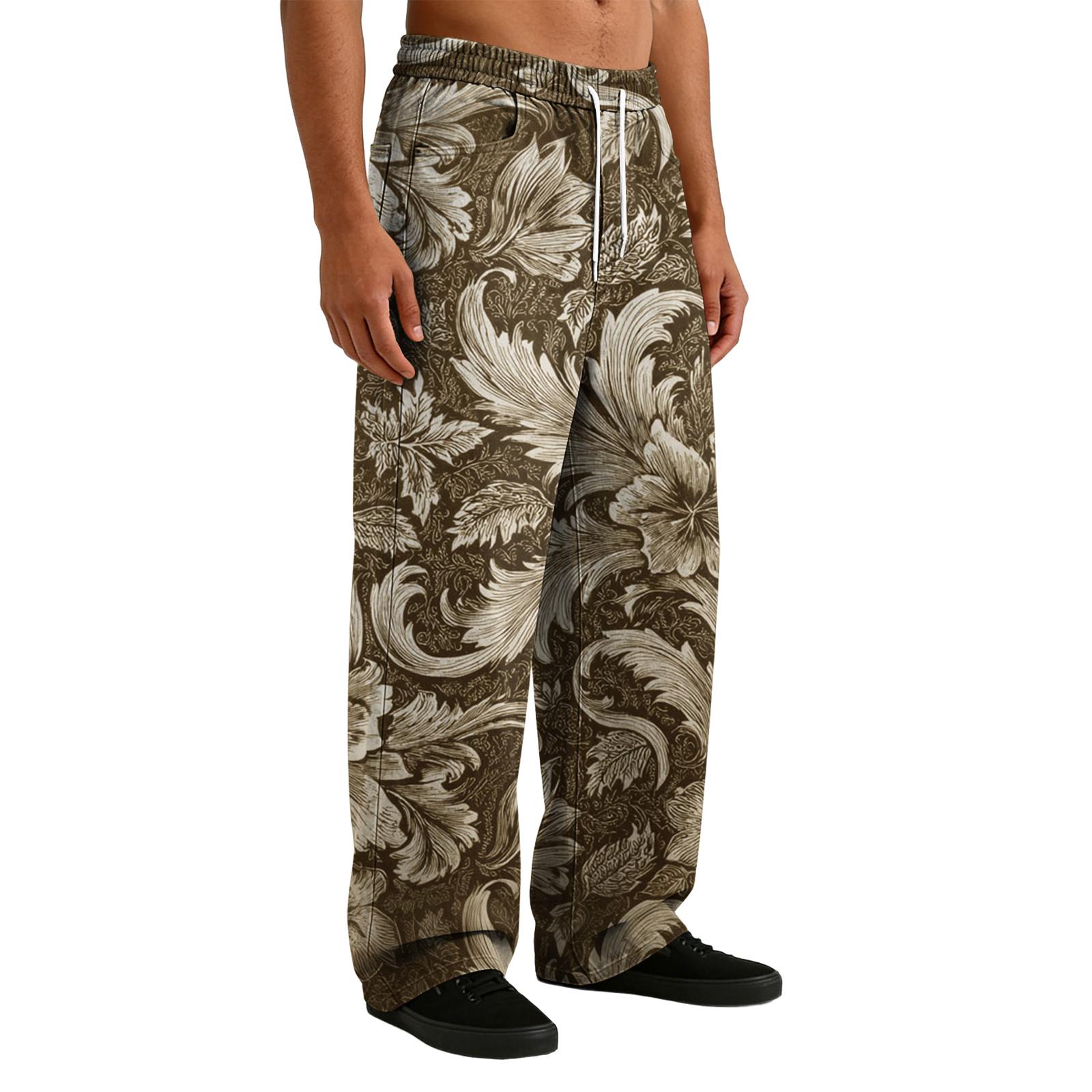 Men s Casual Stretch Waist Drawstring Straight-Leg Pants XXXL