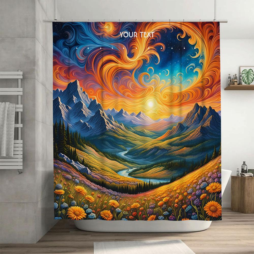 Sunset Mountain Majesty: Scenic Landscape Pattern Shower Curtain for a Tranquil and Inspiring Bathroom Décor