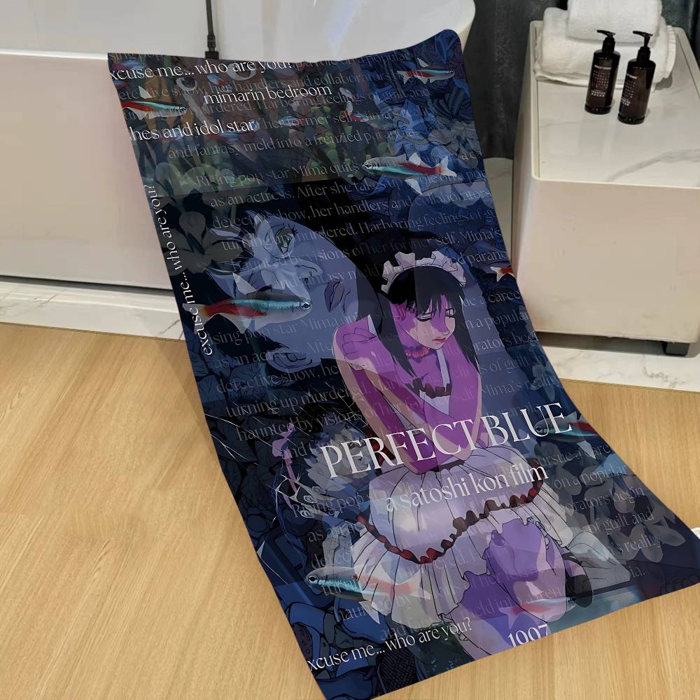 P-Perfect blue Bath Towel Microfiber Soft Water Absorbing Breathable For Girl Kids Decorative Cartoon Beach Towel