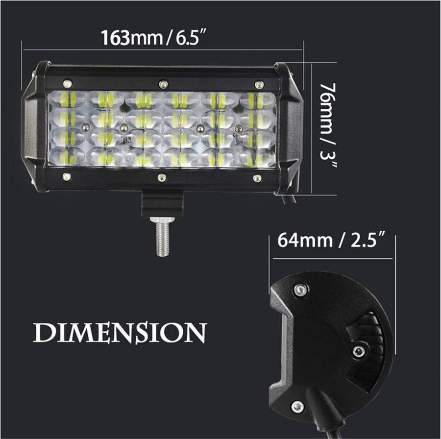 6.5" 72W Quad Row Light Bar LED Flood Work Light Flood Light for Truck Car ATV