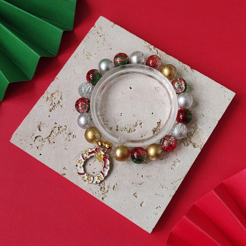 Christmas Diamond Santa & Snowflake Glass Bracelet: Stylish & Versatile Holiday Accessory.