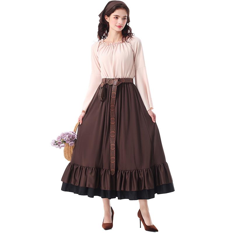 Adult Women Grassland Colony Dress Renaissance Victorian Medieval Dress Gown Halloween Cosplay Costumes Role Play Outfit