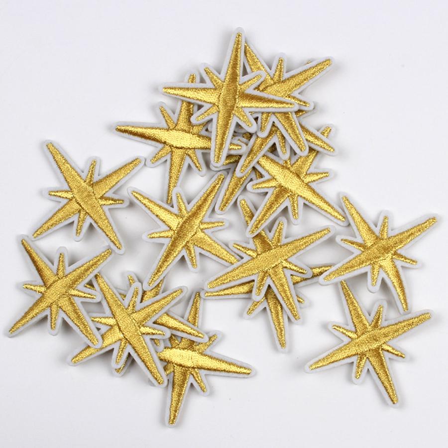 

10 шт. вышитые золотые серебряные звездные нашивки термонаклейки швейные аппликации ремонт золотистый