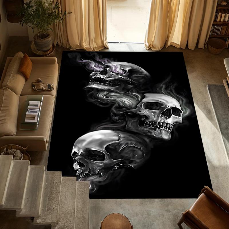 Punk Gothic Skull Living Room Rug Cyber Neon Skull Pattern Carpet Soft Non-Slip Floor Mat Modern Bedroom Floor Decor Mat 40X60cm