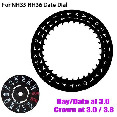 Schwarz/Weiß Datum Wochenrad NH35 NH36 Uhrwerk Arabisches Uhrwerk Zifferblatt Passend für NH35 NH36 Automatikwerk Krone bei 3.0 oder 3.8 Uhr