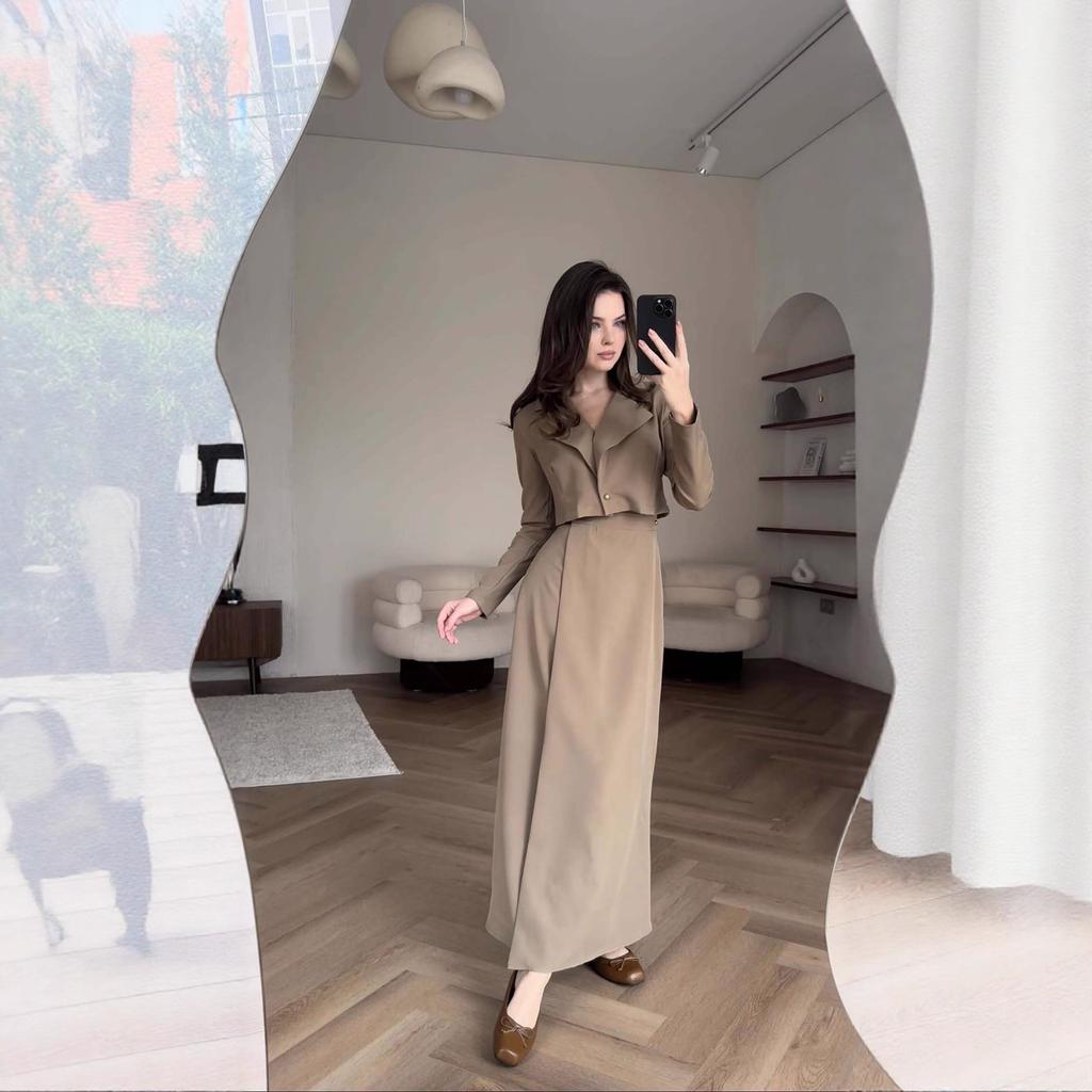 2025 cross-border European and American autumn new cardigan temperament blazer waist straight celebrity skirt women's clothing