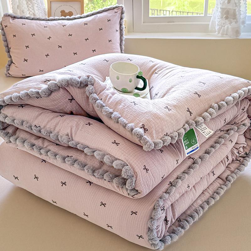 Verdickte Winterspitze Pompon Steppdecke – Warme Baumwolle für Einzel-/Doppelwohnheim, Frühling/Herbst
