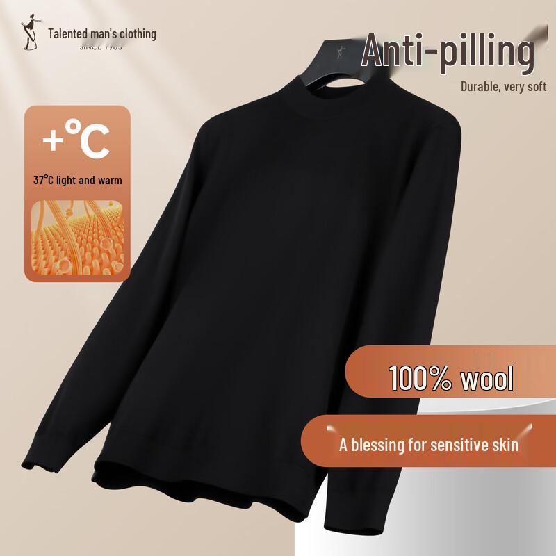 Caizi Men's 100% Wool Crewneck Pullover Sweater