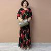 Summer Women's V-Neck Floral Casual Dress Ice Silk Linen High Elastic Long Dress A-Line Plus Size Dress