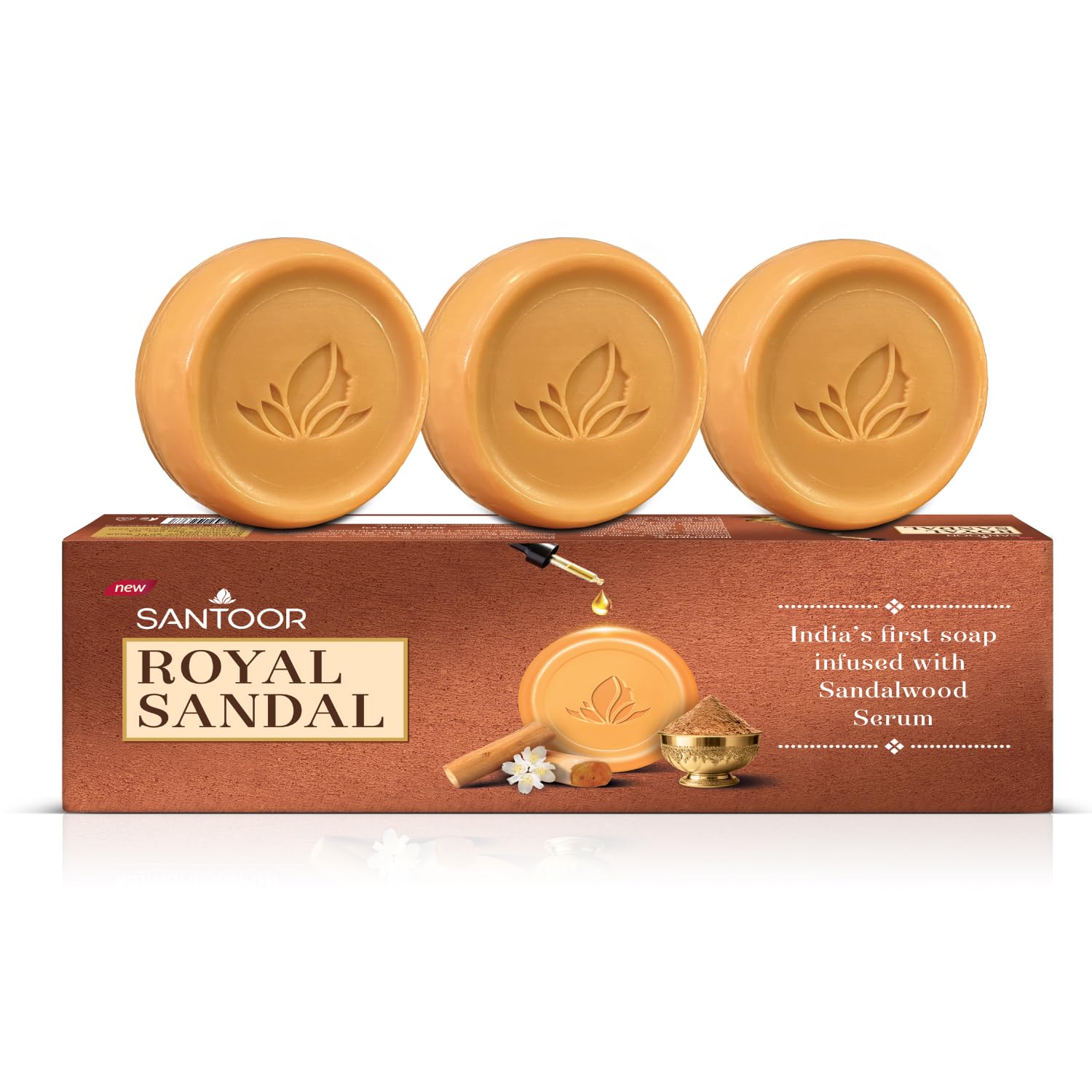 Santoor Royal Sandal Detan Soap Pack of 1 3N x 150g Natural Sandalwood Oil Skin Brightening Complexion Glowing Soap