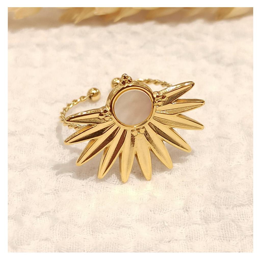 Les Trésors De Lily [R6357] - Designer Steel Ring 'Cléopatra' White Gold (mother-of-pearl) - 23x19mm