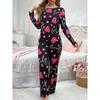 Damen Pyjama Rundhals Pullover Langarm Set, Locker Und Bequem Elastische Hauskleidung Zweiteiliges Set, Kann Draußen Getragen Werden