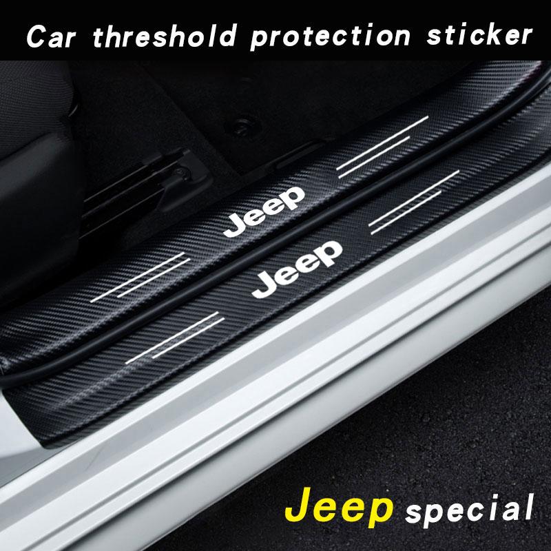 Car Door Sill Carbon Fiber Sticker Threshold Sticker For Jeep TRAILHAWK COMMANDER LIBERTY Wrangler Lanyard Car Accessories