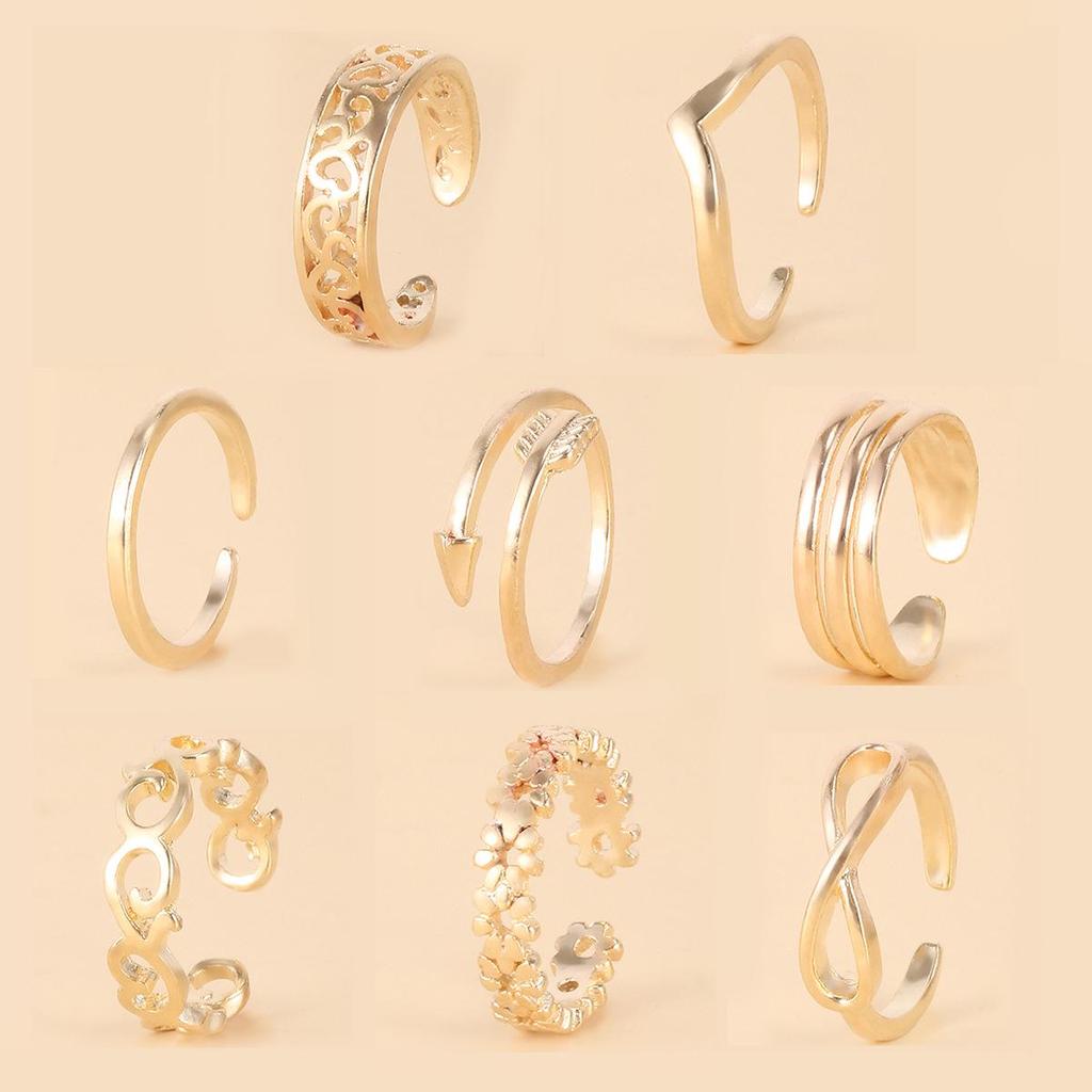 Adjustable Toe Rings Set - 8 European & American Styles, 8-Shaped and Arrow Designs for Women, Beach & Pinky Wear