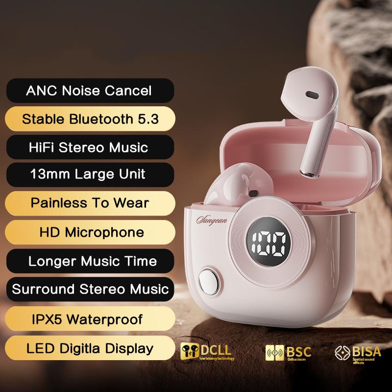 

Роскошные беспроводные наушники TWS, Hi-Fi стереогарнитура для музыки, шумоподавляющие наушники с HD-микрофоном, наушники с низкой задержкой розовый