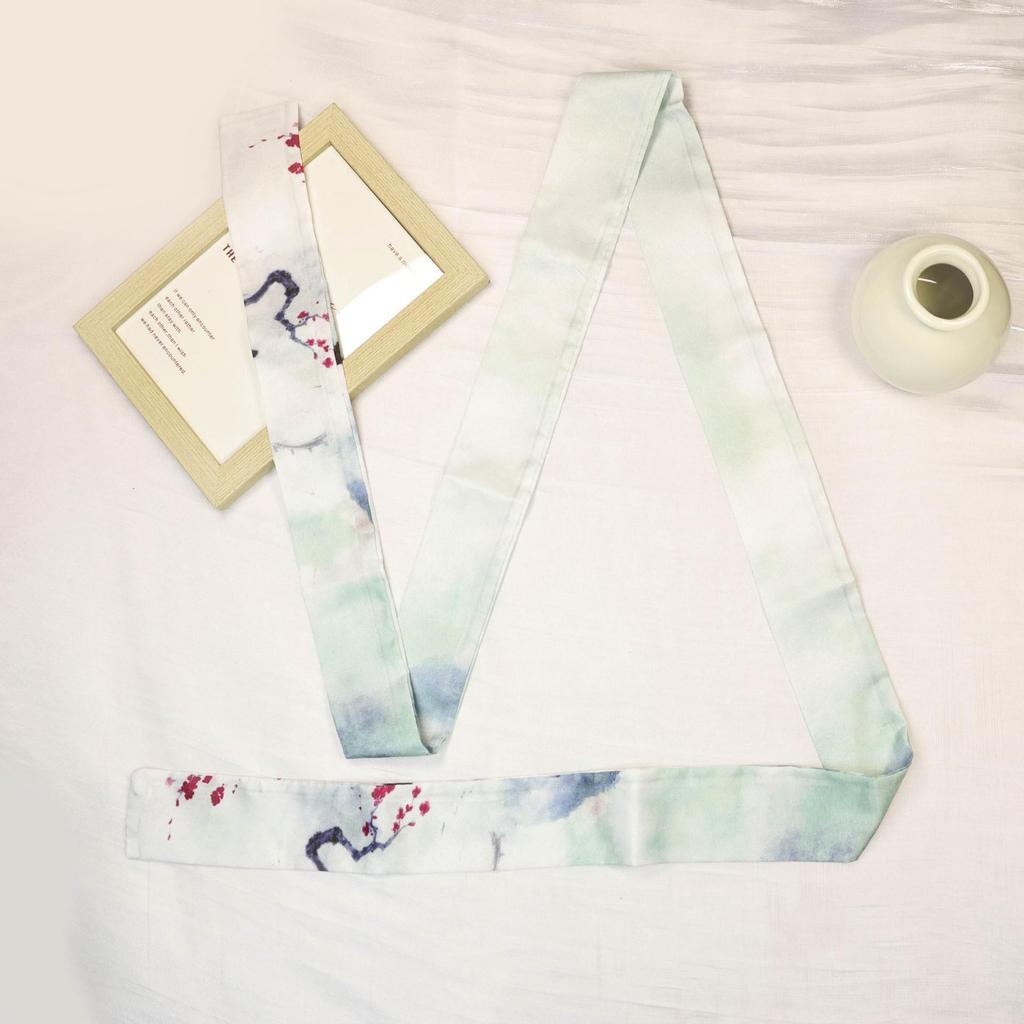 "Frühling Neu Antiker Stil Druck Seidenschal & Chinesisches Band Haarband"