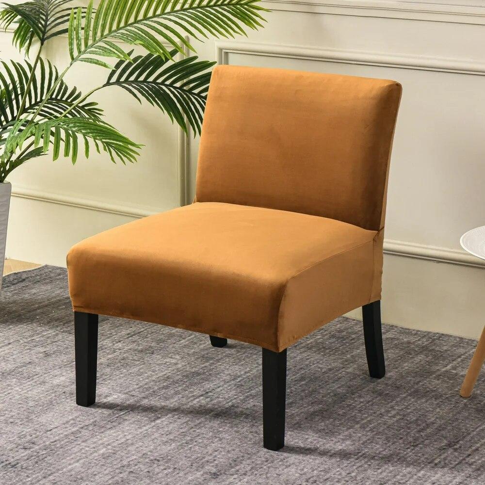 Velvet Armless Chair Cover Solid Color Sofa Stool Slipcover Nordic Accent Stretch Chair Covers Elastic Couch Protector Cover