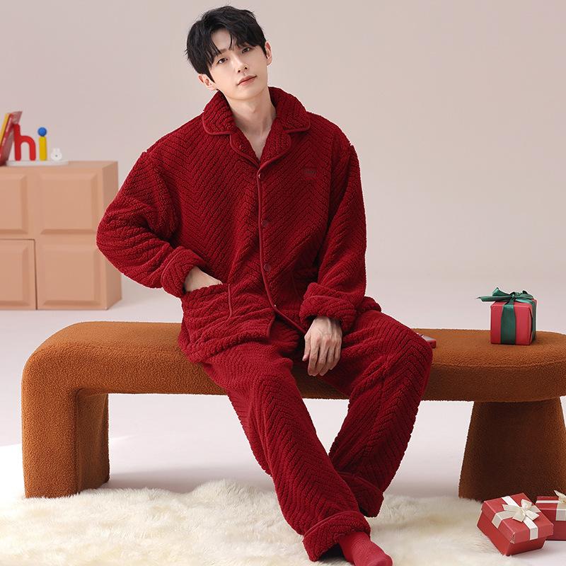 Red Pajamas Women'S Autumn And Winter Flannel Coral Fleece Pajamas Men'S Festive Wedding Couple New Set