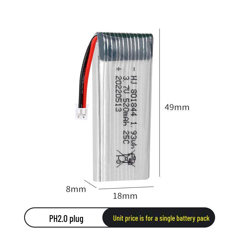 3.7V 520mAh Lithium Battery for H107P Model Aircraft and Remote Control Quadcopter 801844 Drone Accessories