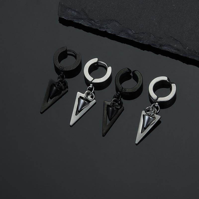 Geometric Titanium Steel Cone Triangle Punk Earrings for Men & Women - Stainless Steel Ear Clips