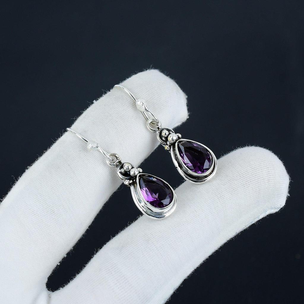Beautiful Amethyst Gemstone Earrings, 925 Sterling Silver Earring, Handmade Boho Silver Jewelry Dangle Earrings, Engagement Gift