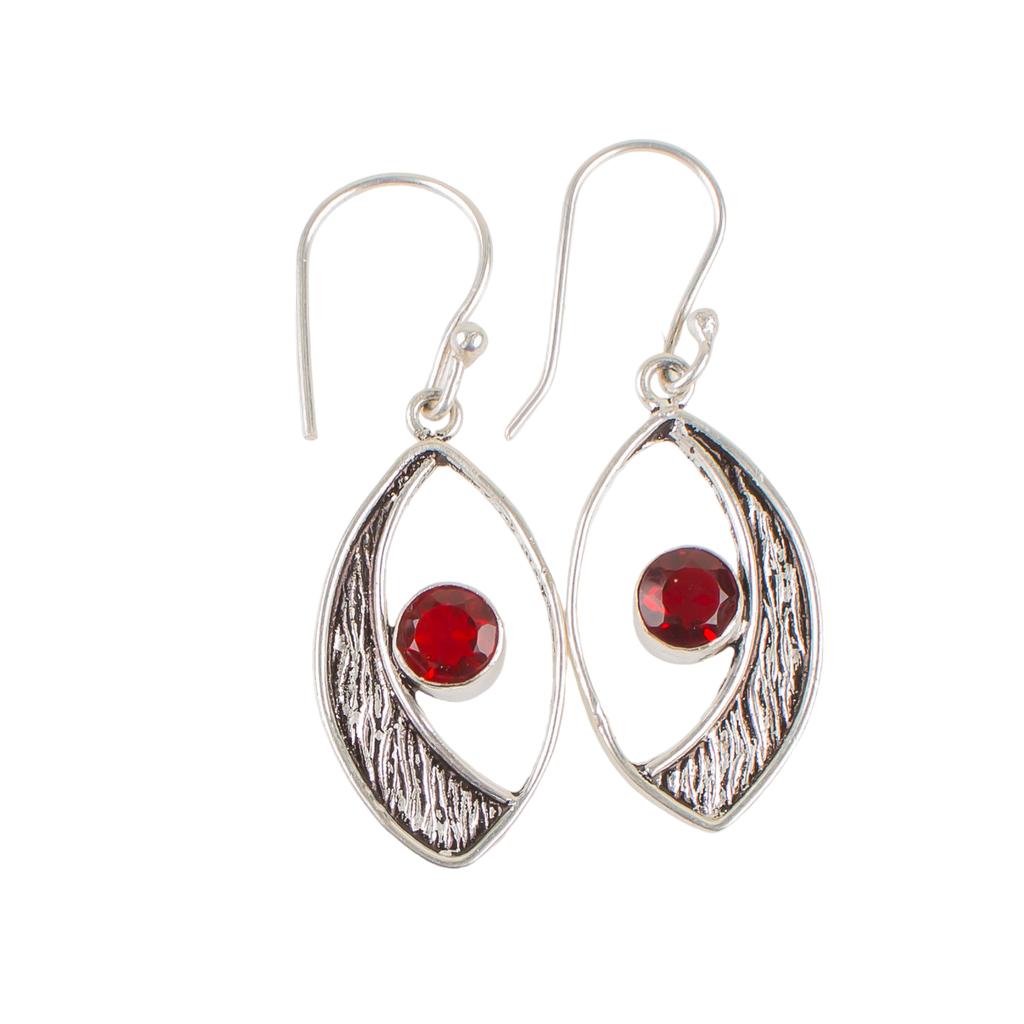 Red Garnet Gemstone 925 Sterling Silver Jewelry Handmade Earrings 1.60" For Her EE-61-19