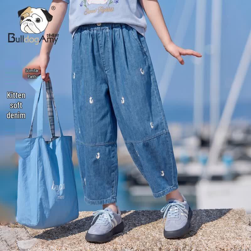 CHANZUIGOU Girls  Kitty Soft Denim Curved Pants 160 cm темно-синий