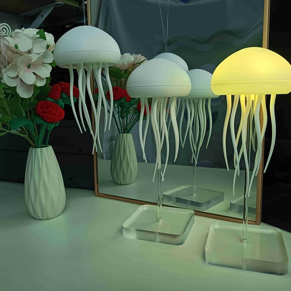 Modern Jellyfish Desk Lamps, USB Powered Adjustable Color Changing LED Night Light with PCustom olished Plastic Base, Switch Control Seascapes