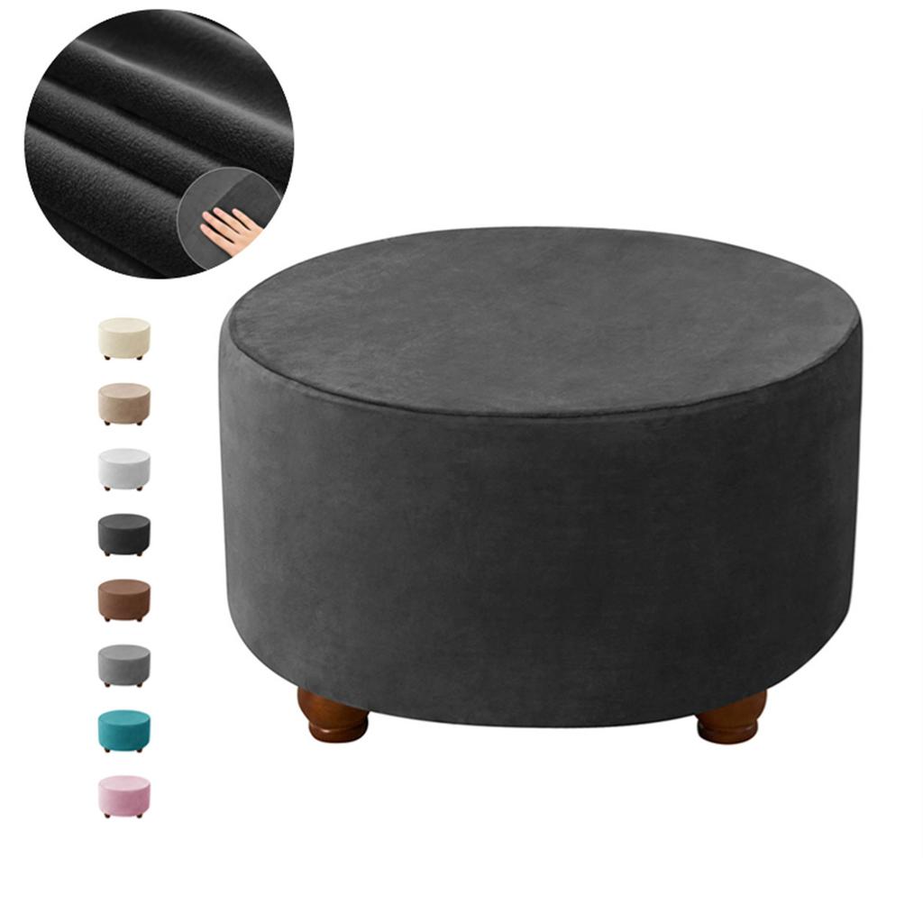 Round Ottoman Stool Covers Super Soft Velvet Footrest Cover All-Inclusive Foot Stool Cover Furniture Protector 1Pc Stretch