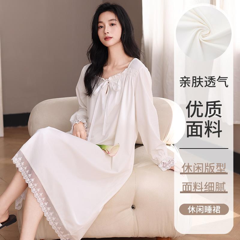 A single drive DNU imitation cotton crepe pajama women's spring and autumn long-sleeved lace dress women's home