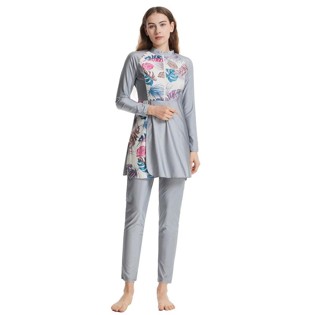 Women Printing Swimwear Muslim Bathing Suit with Cap Long Sleeve Swimsuit Full Coverage Swimming Suit 3 Pieces Sun Protection