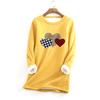 Women Crew Neck Long Sleeve Sweatshirt Plaid Leopard Heart Print Casual Loose Warm Pullover Tops
