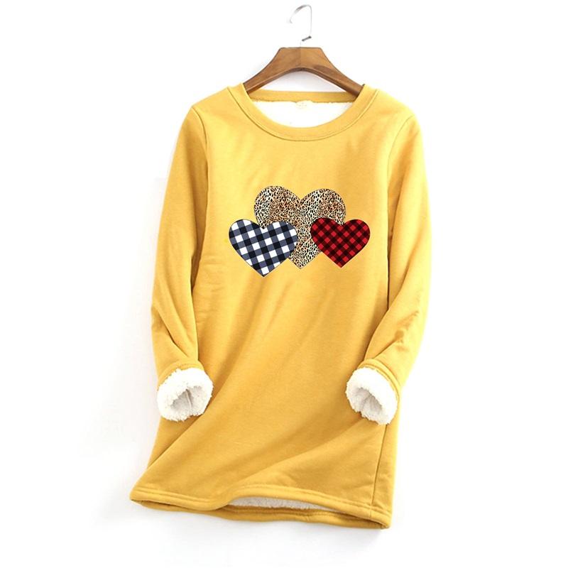 Women Crew Neck Long Sleeve Sweatshirt Plaid Leopard Heart Print Casual Loose Warm Pullover Tops