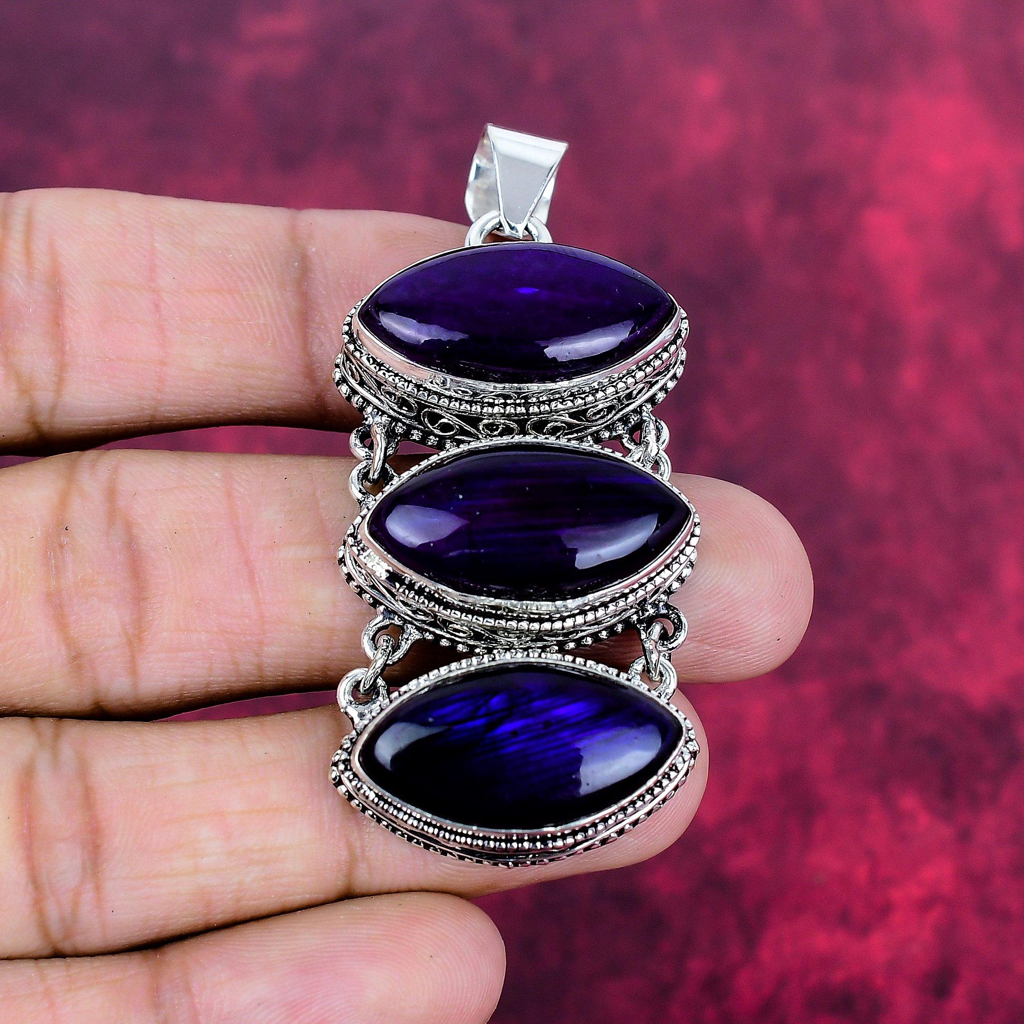 

Ювелирные изделия с фиолетовым лабрадоритом, кулон из стерлингового серебра 925 пробы, ювелирные изделия ручной работы с драгоценными камнями, подарки для жены, абсолютно новый кулон 2.55 Inches фиолетовый