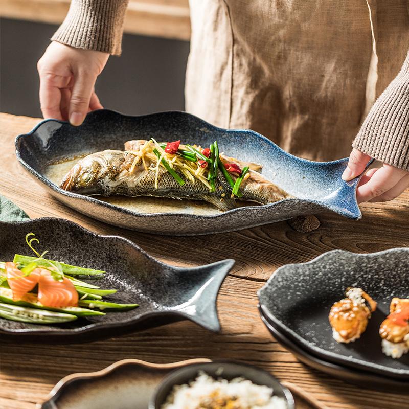 Fish Shaped Ceramic Plate Irregular Steaming Fish Plate Dining Table Decoration Plate Kitchen Supplies Household Utensils