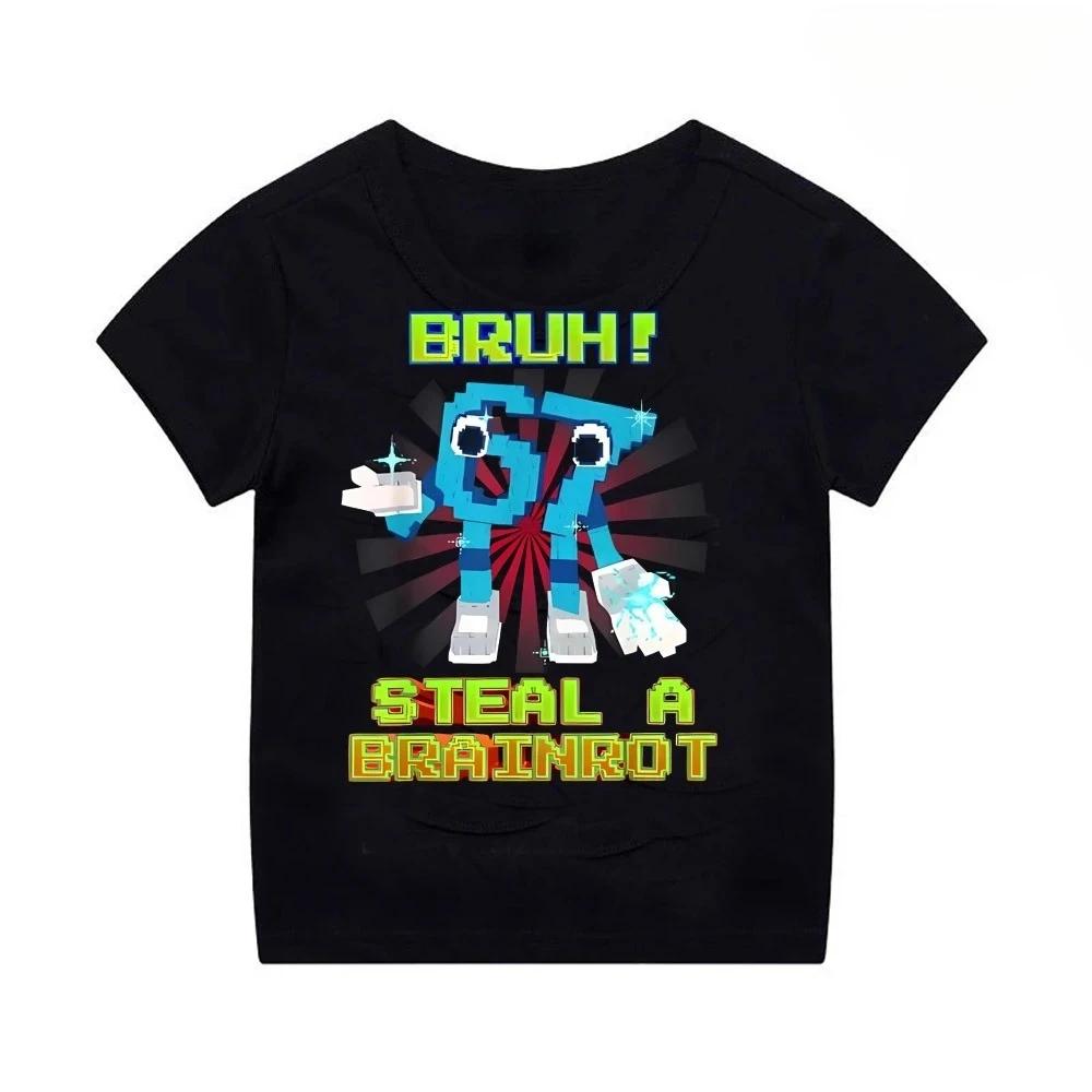 Cotton Tshirt for kids Steal A BrainRotfunny Tshirt for gamer kidsItalian cartoon Brainrot Tshirt for kids Y2kbaby Tshirt