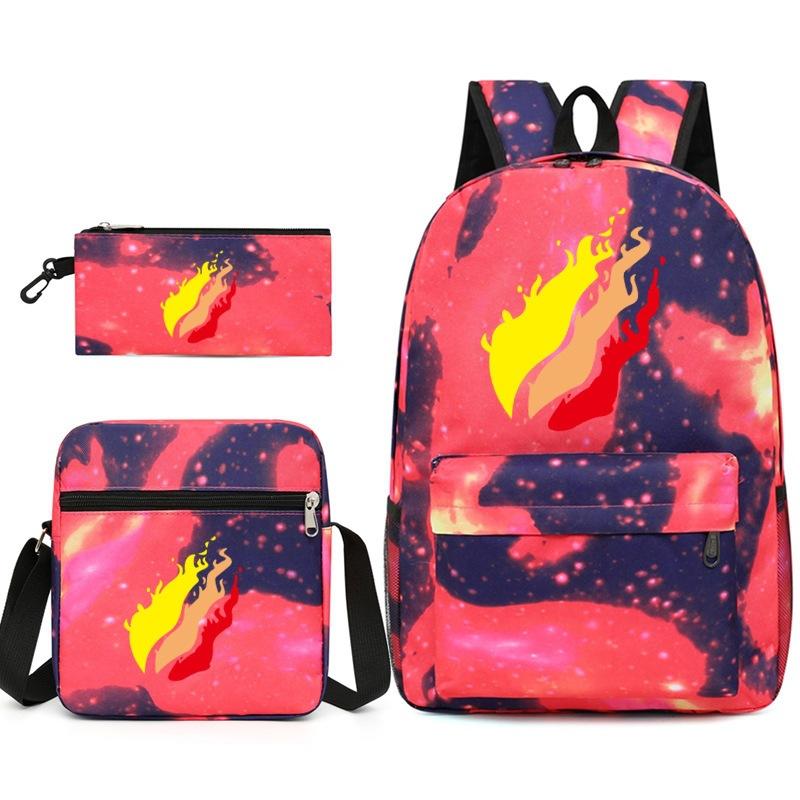 Large Capacity Schoolbag with Shoulder Strap; Student Three-piece Pencil Case Set